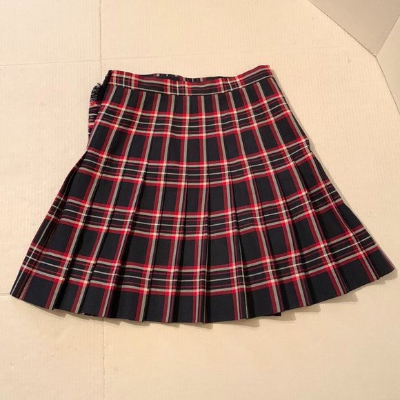 Vintage Top Marks Girls Navy Blue/Red Plaid Pleated Skirt Size 14 Made in Canada - Picture 2 of 7